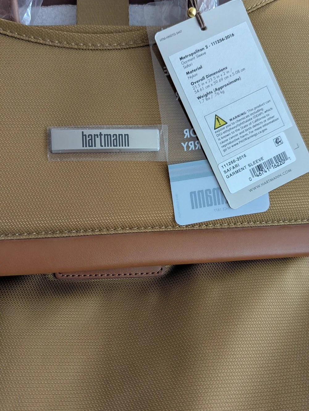 Hartmann Metropolitan 2 Garment Sleeve Color Safari Light Weight Bag NWT